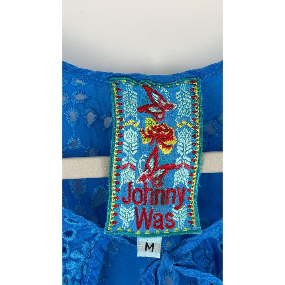 Johnny Was Mod Eyelet Sleeveless Boho Tunic Top Cobalt Blue Womens Size Medium - Picture 10 of 11